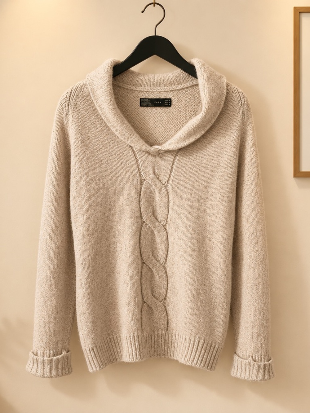 Zara Cream Cable Cowl-Neck Sweater